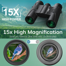 Load image into Gallery viewer, occer 15x25 High Powered Binoculars for Adults Kids with Clear Vision - Compact Binoculars with High Magnification - Mini Travel Binocular for Bird Watching Cruise Nature Walk Concert
