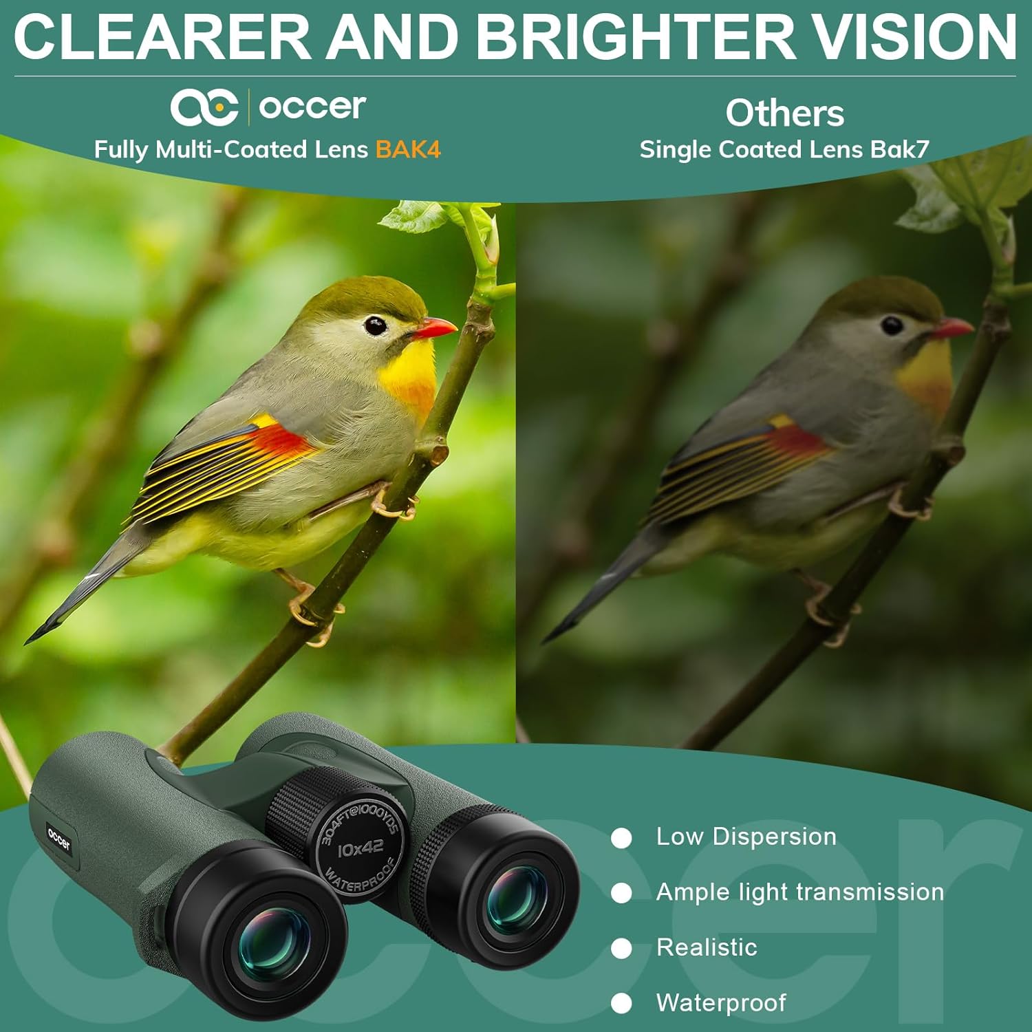 OC Freeman 10x42 Binoculars - Green