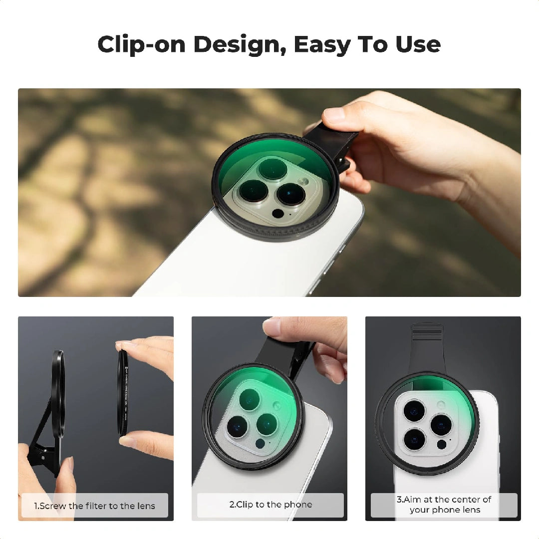 67mm CPL Filter for Phone/DSLR, HD Circular Polarizer Polarizing Filter with Universal Clip