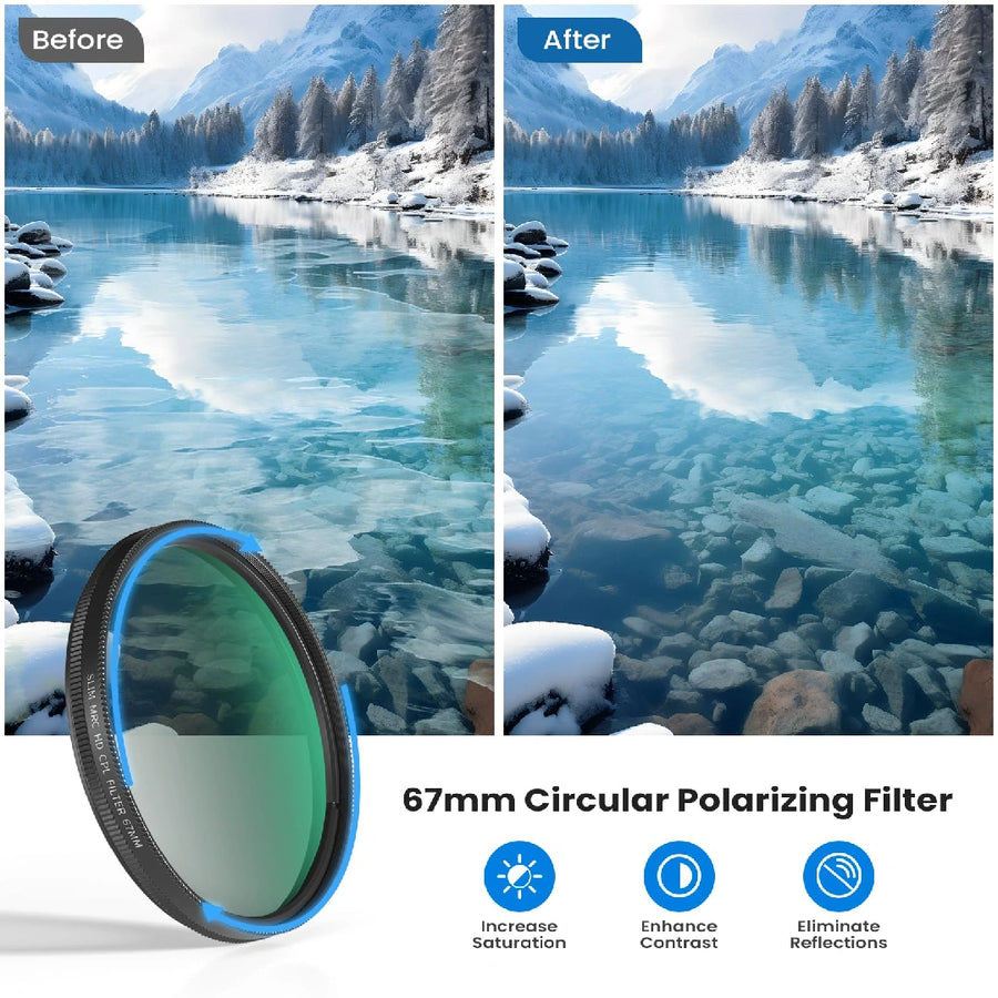 67mm CPL Filter for Phone/DSLR, HD Circular Polarizer Polarizing Filter with Universal Clip