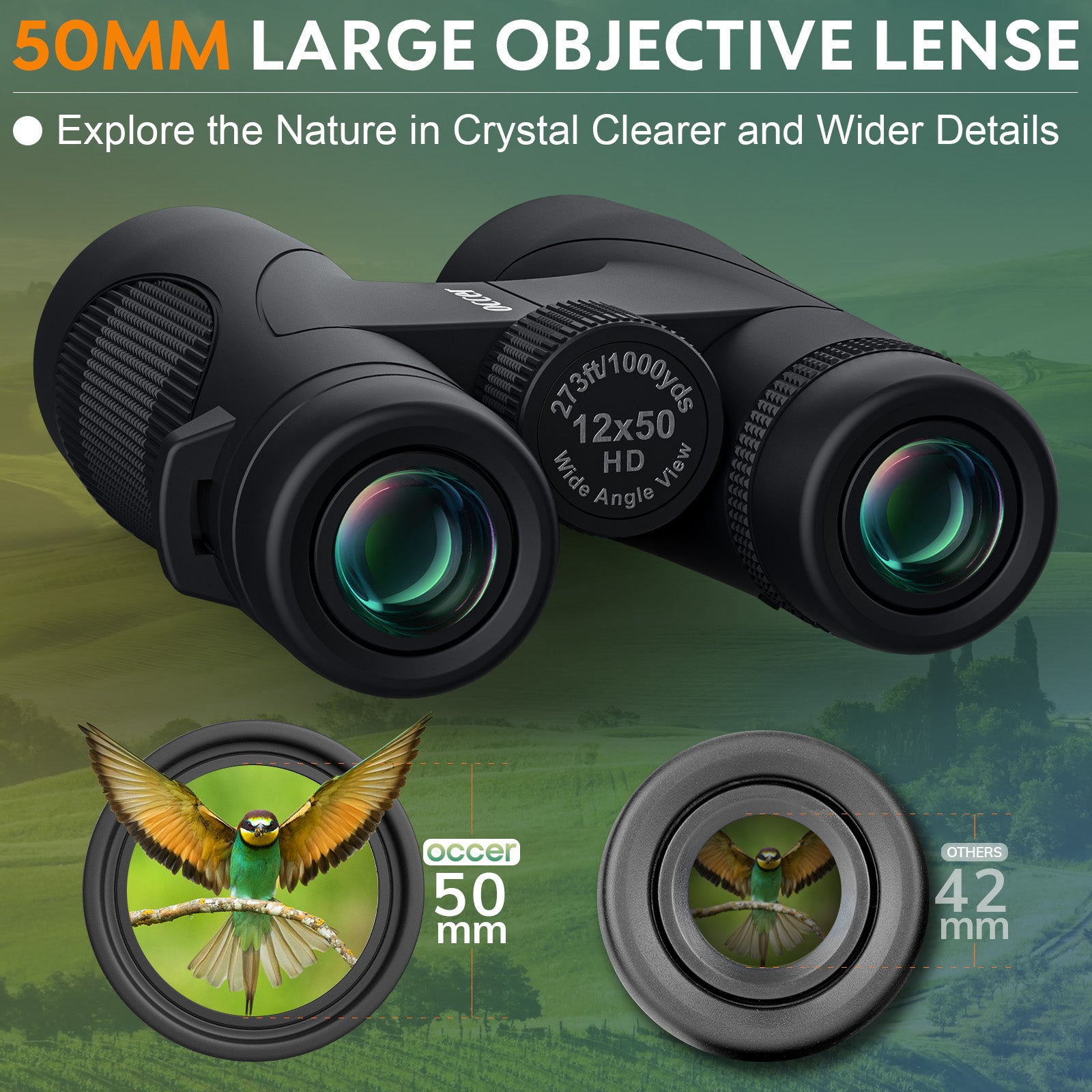 Occer 12x50 Bird Watching Binoculars for Adults HD High Powered Binoculars