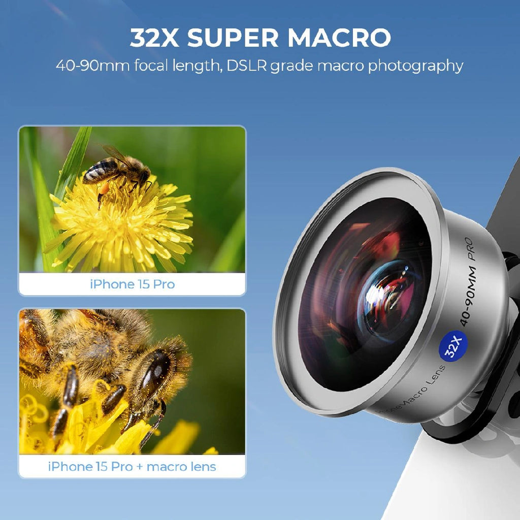 32X Magnification 40-90mm Focus Macro Lens for Smartphones Professional Photography External Lens