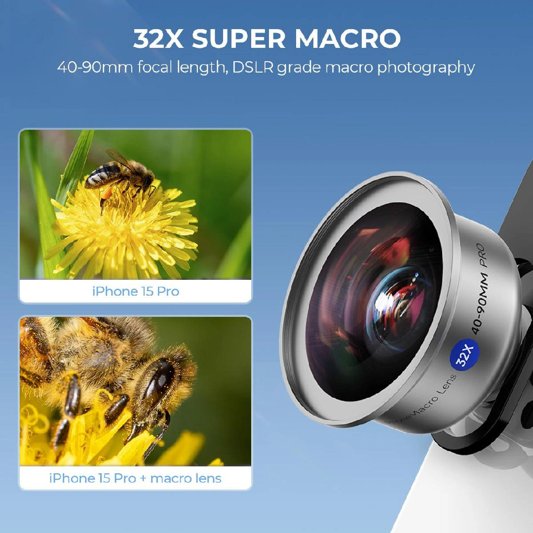 32X Magnification 40-90mm Focus Macro Lens for Smartphones Professional Photography External Lens