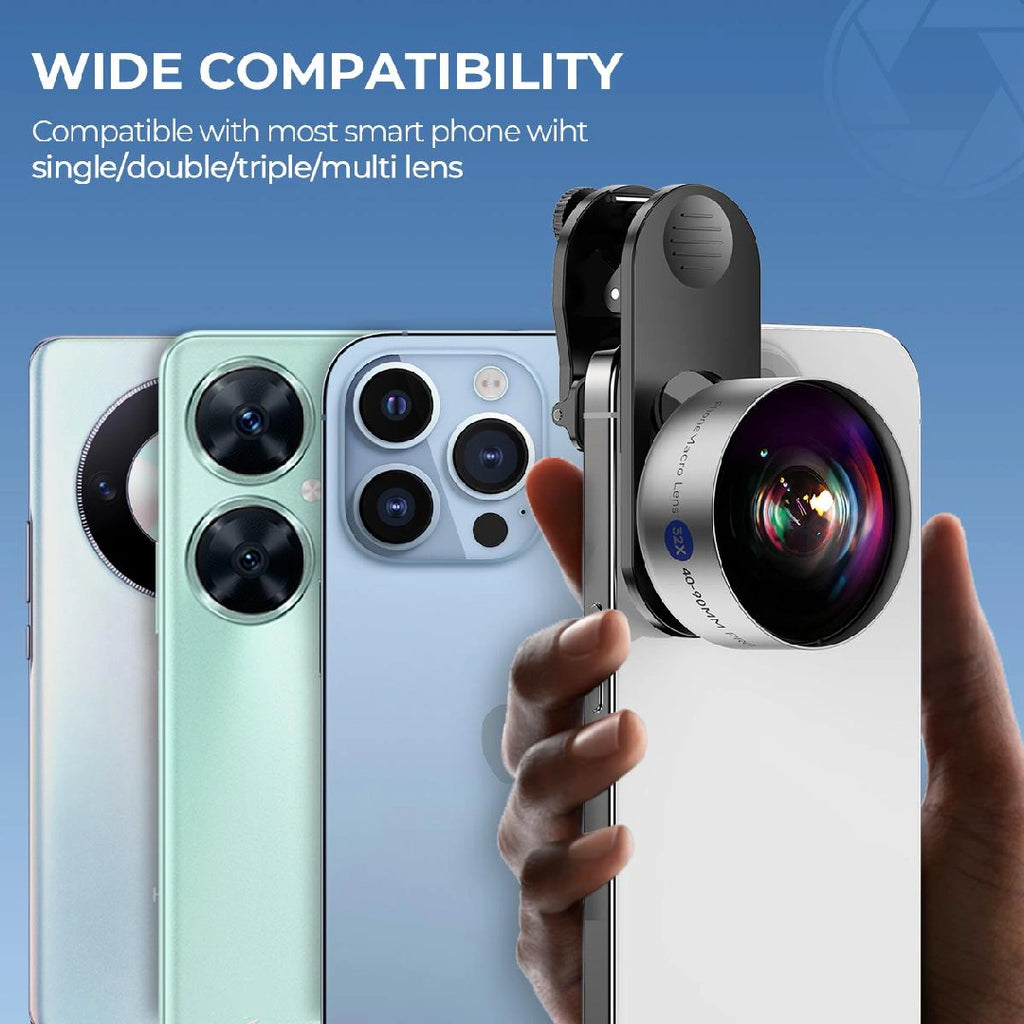 32X Magnification 40-90mm Focus Macro Lens for Smartphones Professional Photography External Lens