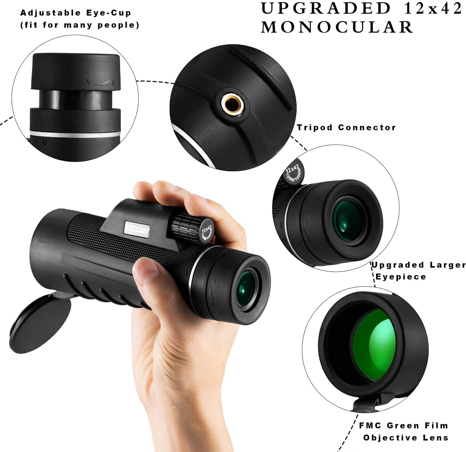 Occer Upgraded 12X42 HD Compact Monocular Telescope for Adults