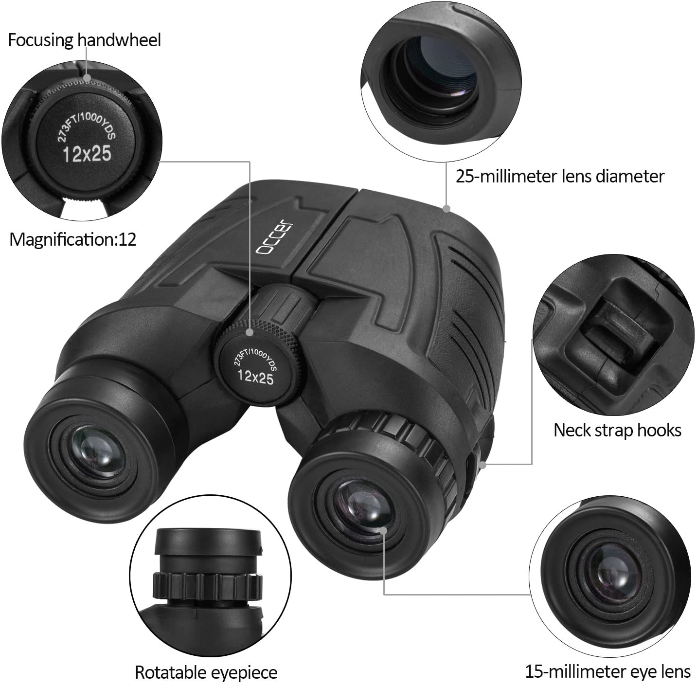 Occer 12x25 Compact Binoculars for Adults and Kids